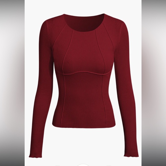 Micas Tops - Micas Basic Solid Round Neck Ribbed Long-Sleeve Top